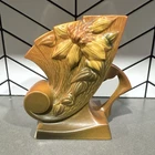 Roseville Pottery "Clematis" Autumn Brown cornucopia/fan vase (Shape 193-6)