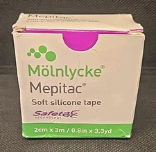 Molnlycke Mepitac 298300 Soft Silicone Tape, 2 cm x 3 /0.8 in x 3.3 yd, NIB.    
