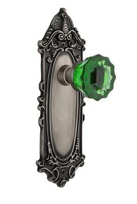 Warehouse 725171 Victorian Plate Privacy Crystal Emerald Glass Door Knob in A... - Image 1 of 2