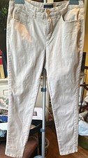Charter Club Pants Women Beige Solid Cotton Skinny Ankle Pockets Zip Button