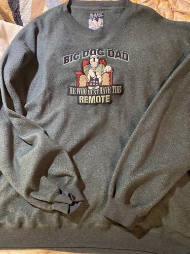 VINTAGE BIG DOGS POLAR FLEECE CREWNECK SWEATSHIRT GREEN DAD REMOTE Xl