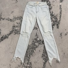 L'Agence Skinny Jeans Womens 24 Light Wash Distressed Raw Hem Stretch USA Made