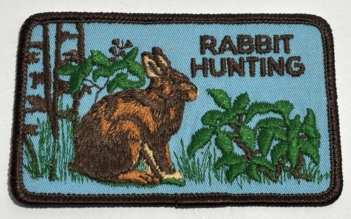 Vintage Hase Jagd Jäger Souvenir blau bestickt Patch leichte Gebrauchsspuren zum Aufnähen