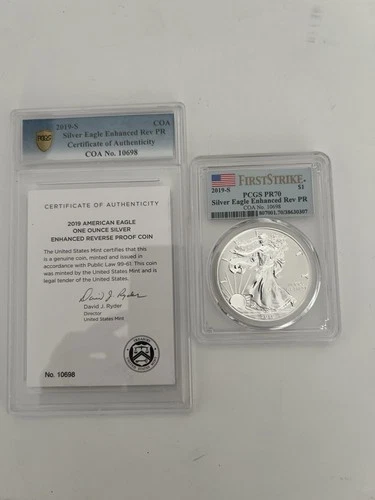 2019-S Enhanced Reverse FIRST STRIKE Proof American Silver Eagle PCGS PR70