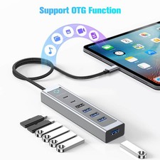 RSHTECH USB C Hub 7-in-1 Multiport Adapter 10Gbps Data USB 3.2 3.0 Splitter 2ft