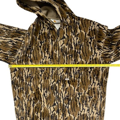 RARE VTG 90s CARHARTT MOSSY OAK CAMO VELOUR FULL ZIP HOODED JACKET
