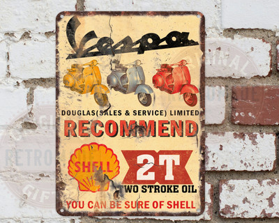 Vespa & Shell 2-Takt - Retro Style Werbung Blechschild