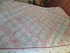 Handmade Patchwork Quilt Throw 56 x 84 Pastel Colors Ticking Stripes on Back