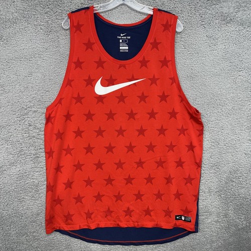 The Nike Tee Tank Top Herren XL Rot Center Swoosh Team USA Soccer 2-seitig Dri-Fit