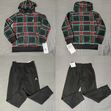 Nike Jordan Boys Size 5 Plaid Green/Red Fleece Hoodie/Pants Set FV7458-010 NWT