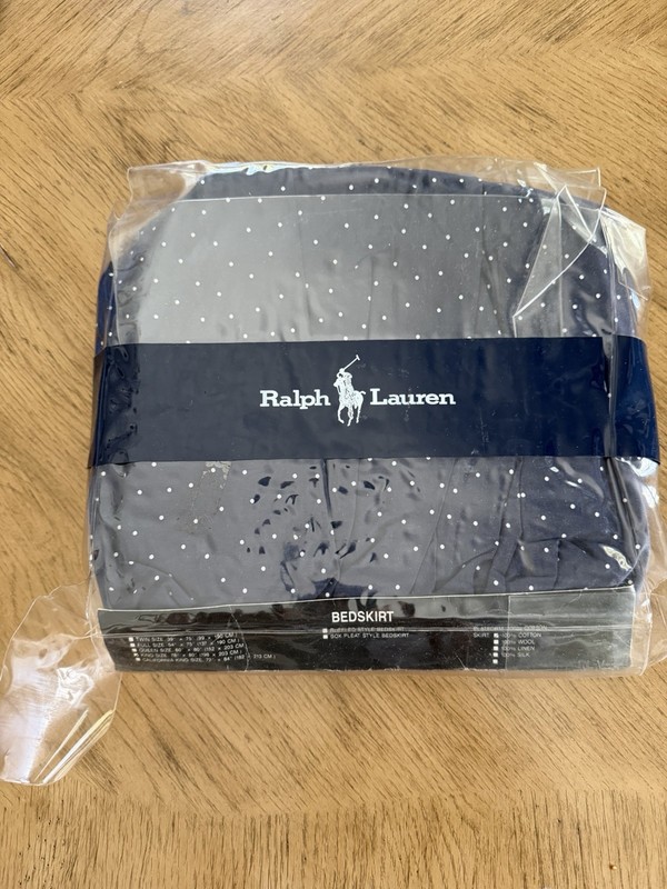 NIP Ralph Lauren King Bedskirt Blue & White Dots