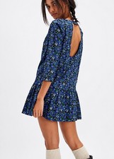 Free People “The Avenue” Blue Floral Ruffle Mini Dress, Medium