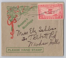 Season's Greetings envelope with International Civil Aeronautics 2c stamp 1929