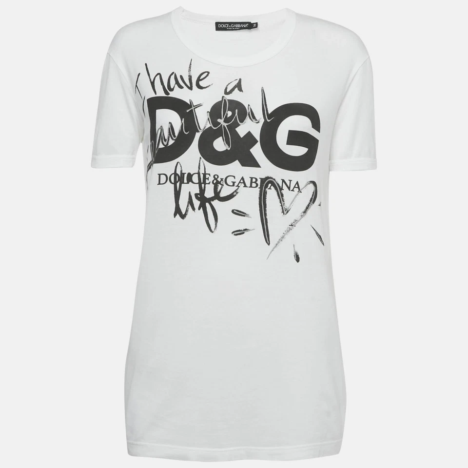Dolce Gabbana White I Have A Beautiful Life Print Cotton TShirt XS