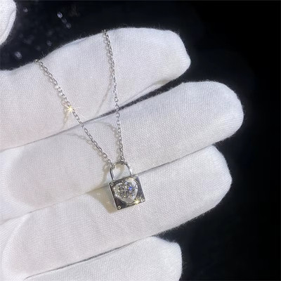 0.30Ct Love Lock Dancing Moissanite 925 Silver Pendant Necklace 18'' Gift WG
