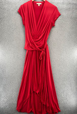 Michael Kors Dress Womens 1X Red Maxi Wrap Pleated Surplice V Neck Jersey Hi Low