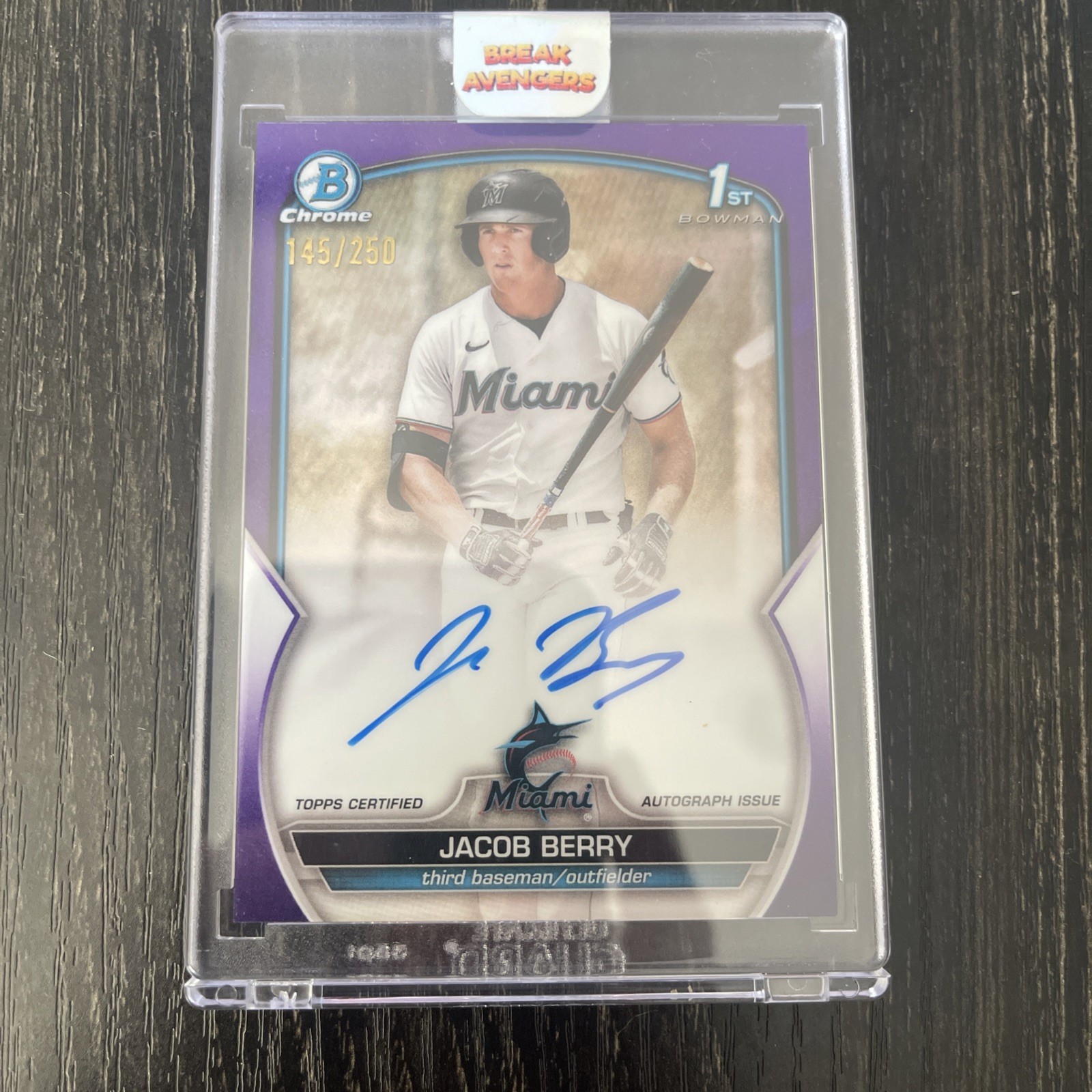 2023 Bowman Chrome Jacob Berry 1st Purple Refractor On Card Auto #145/250