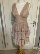 Pixie Lott Lipsy Blush Pink Nude Rose Gold Feather Dress Size 12