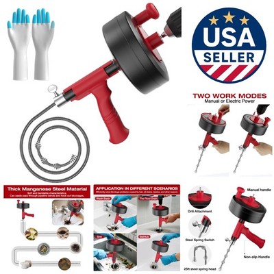 25ft Heavy Duty Drain Snake with Drill Adapter for Faster Unclogging Solutions