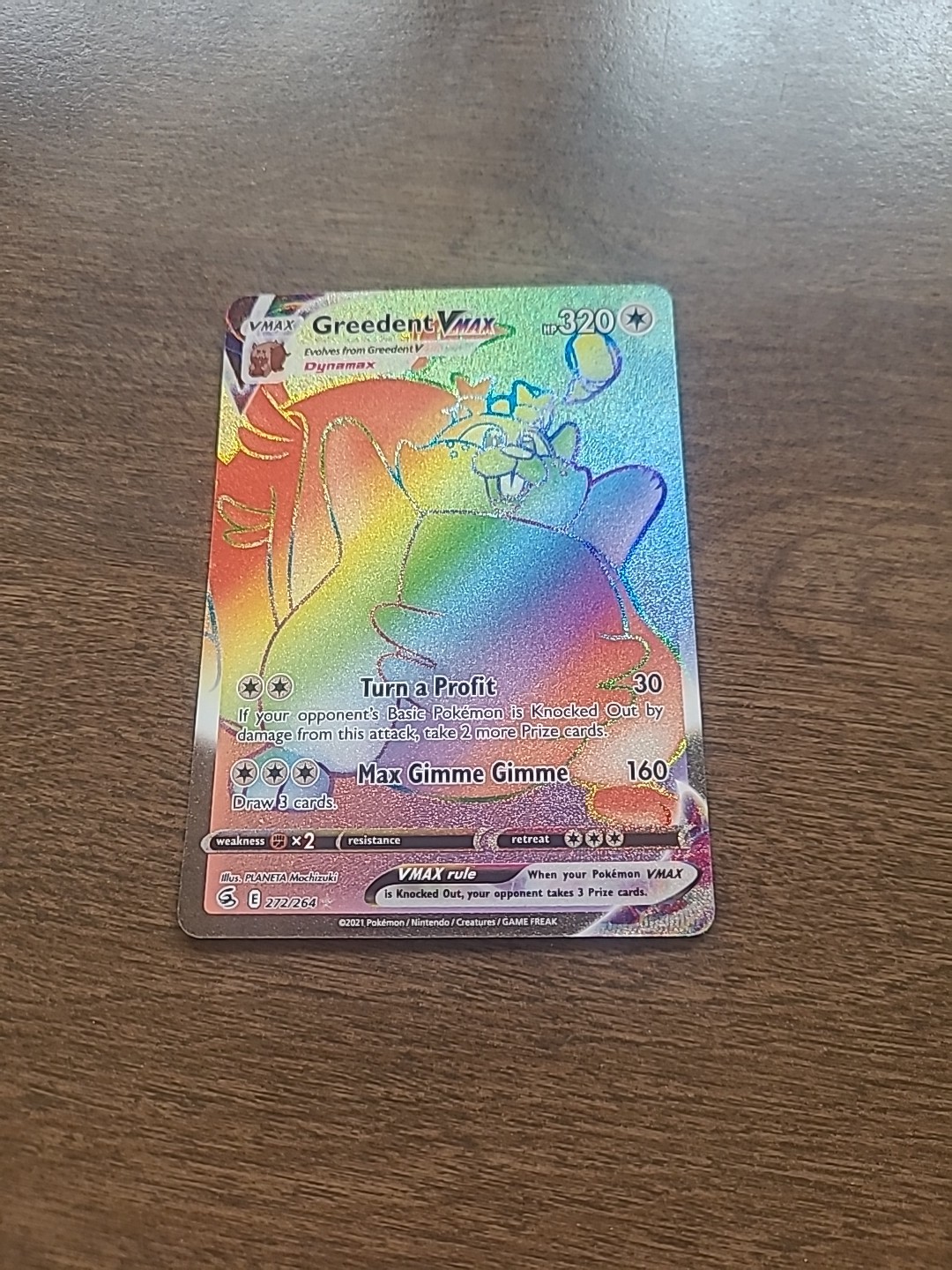 Greedent VMAX (Secret) 272/264 Swsh08: Fusion Strike Holo NM PK000253