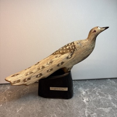 Vintage Carved Buffalo Horn Peacock Sitting 9.5 Long