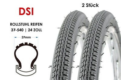 2 Stück 24 Zoll Rollstuhl Reifen 24x1 3/8 wheel chair tire 37-540 grau B-Ware