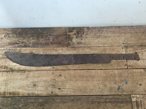 old rusty machete blade Tramontina Brazil thin stiff blade Gauge 13 (.0937)
