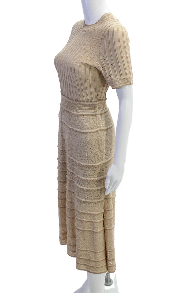 Vestido Suéter Alexis Mujer Beige Rayas Midi Manga Corta Cuello Redondo Talla XS Foto 2 de 4