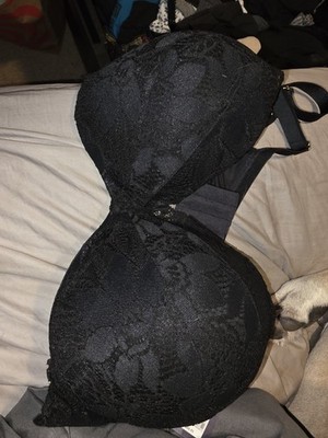 Cacique Lane Bryant 40DD Black Bold Lace Plunge Bra Molded Cups Underwire