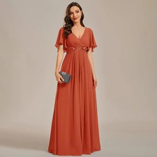 Orange Mother of The Bride Dresses Customized VNeck Short Sleeves Applique Pleat