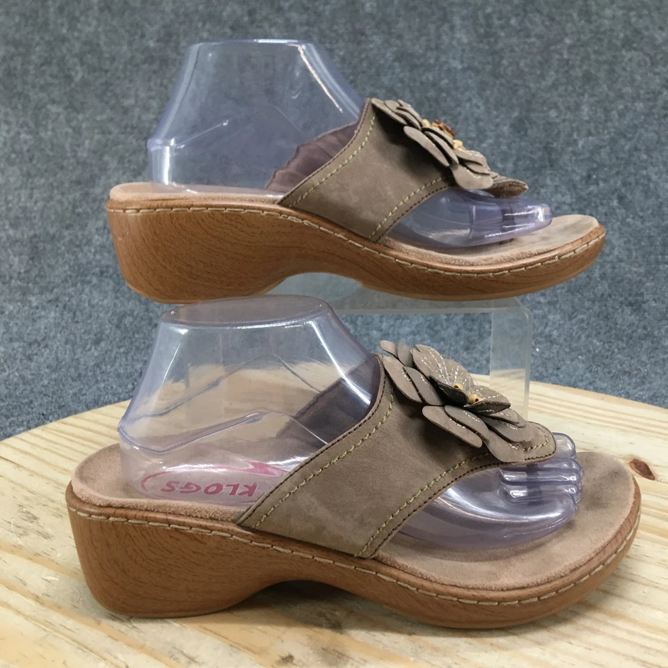 Klogs Sandals Womens 9.5 M Taupe Wedge Thong Platform Leather Floral Comfort - Image 2 of 4
