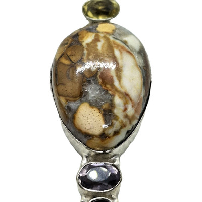 925 Sterling Silber Schmuck Anhänger Jaspis und 3 Edelsteine                      