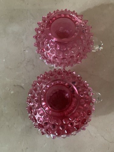 Coppia (2) portacandele vintage anni '50 FENTON HOBNAIL MIRTILLO OPALESCENTE - Foto 4 di 5