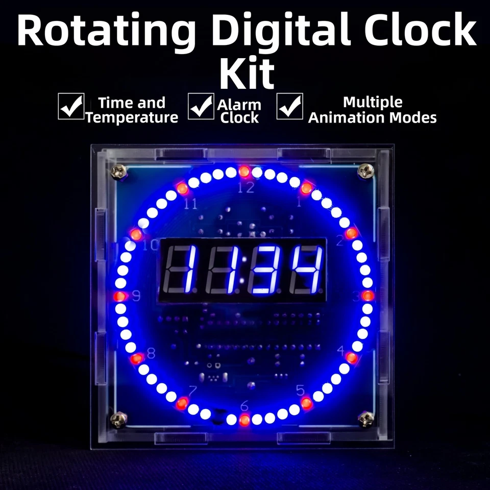 Kit Orologio Digitale LED Rotante Fai da Te con Sveglia Temperatura e Sei Modali - Immagine 2 di 4