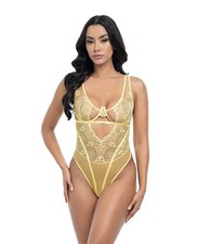 Teddy Bodysuit Yellow Spandex One Piece Tiana Scallop Lace Mesh Underwire Teddy