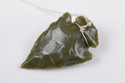 Sterling Jasper Arrowhead Pendant w/ Turquoise Nugget Accent 18 in Chain - Picture 7 of 13