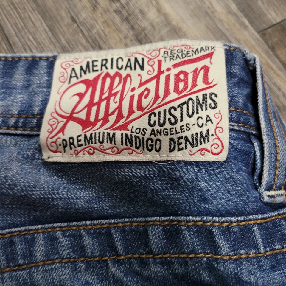 Pantalones Cortos Affliction Azul Denim Corte Premium Ace Talla 34 Y2K Foto 3 de 4