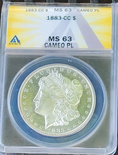 1883CC-CAMEO-PROOF LIKE MORGAN SILVER DOLLAR MS63 ANACS (STUNNER!)Deep Mirrors!