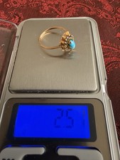 Gelbgold Ring Cocktail mit ovalem Türkis bla...