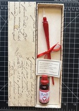 Calligraphy Glass Pen And Red Ink Made In Italy