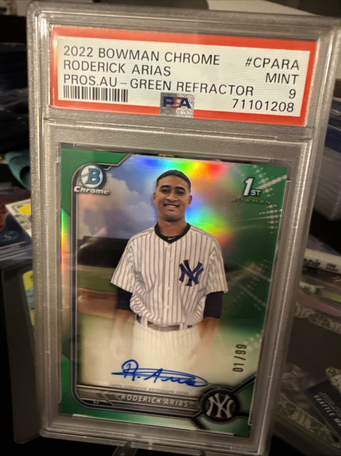 Roderick Arias 2022 Bowman Chrome 1st AUTO True Green /99 PSA 9 🔥🔥🔥