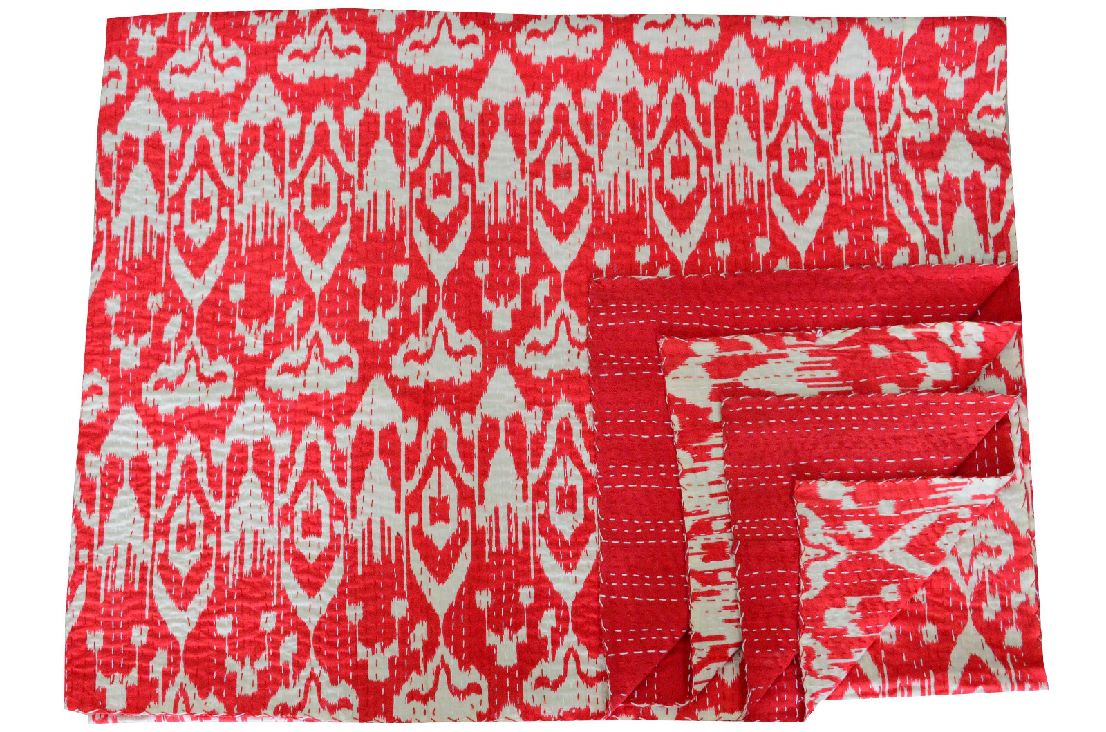 Reina Rojo Colcha Edredón Kantha Decorativo Manta Ikat Abstracto Estampado Decor