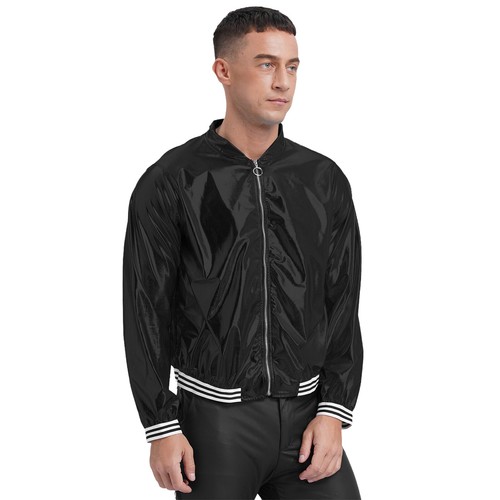 Mens Metallic Jacket Shiny Bomber Jackets Christmas Party Varsity Jacket - Picture 49 of 64