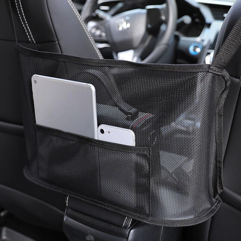 Car Seat Side Storage Handbag Holding Net Pocket Purse Organizer Mesh Bag  Black - Image 3 of 4