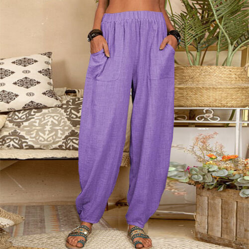 Damen Leinen Haremhose Sommerhose Freizethose Pumphose Strandhose Jogginghose DE - Bild 12 von 26