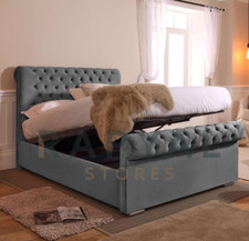 YORK OTTOMAN STORAGE BED PANEL PLUSH VELVET UPHOLSTERED BED FRAME