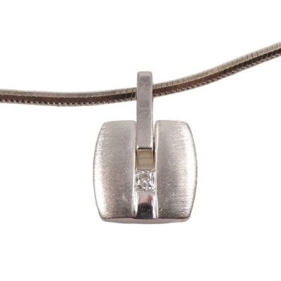 Fossil Sterling Silver Clear CZ Pendant Liquid Silver Necklace 16''