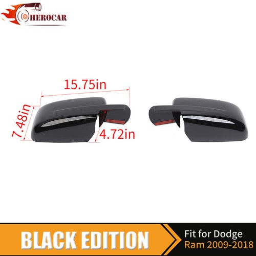 🌟2PCS Glosy Black Mirror Covers Caps For Ram 1500 2009-2018 without Cut-Outs US - Imagen 7 de 9