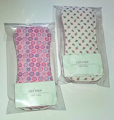 LILY PADS  7  Washable,  100% Cotton Panty Liners,  No Wings,  7.5'',  3 Layers