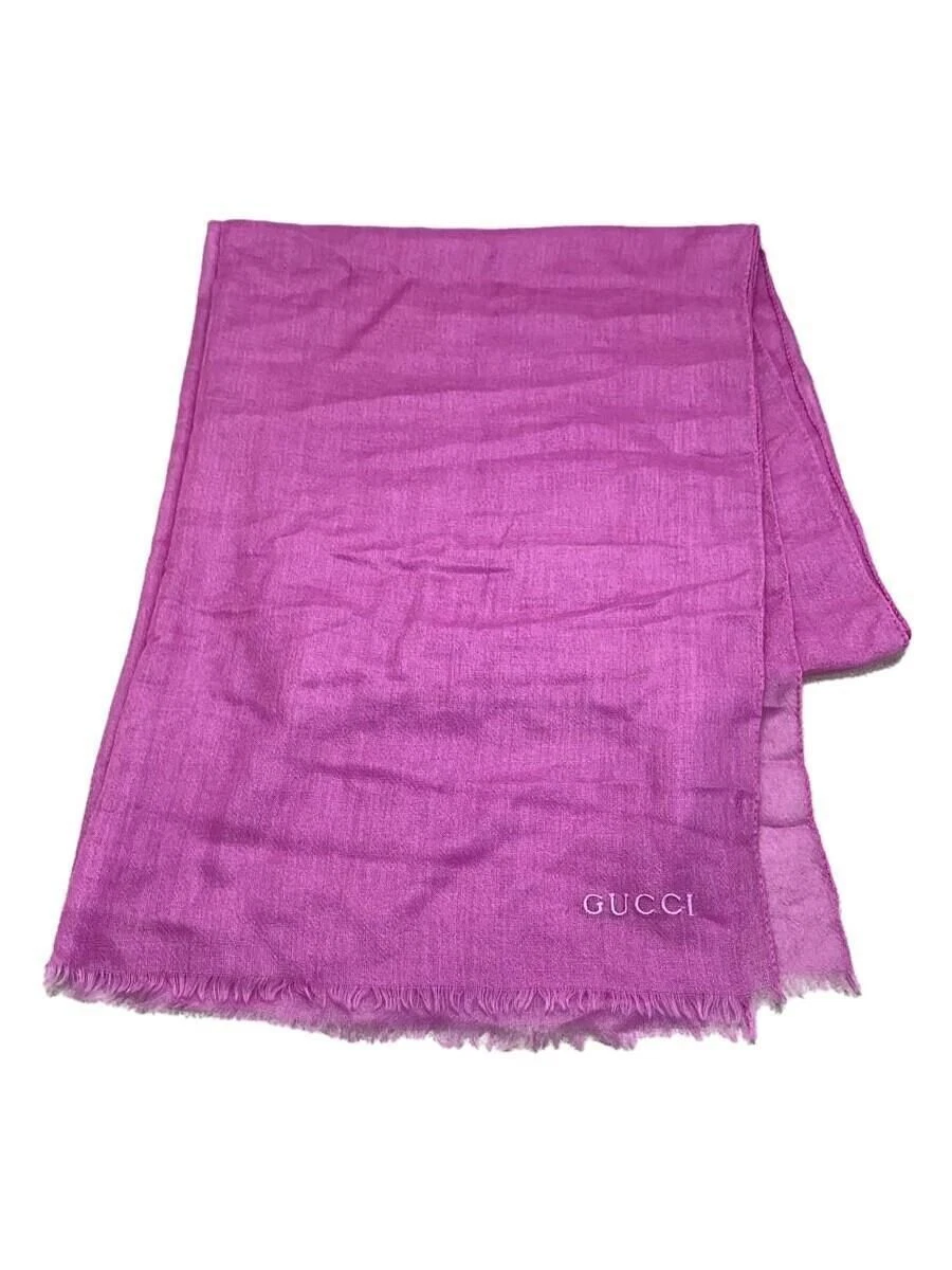 GUCCI écharpe logo broderie grande frange cachemire rose femme occasion